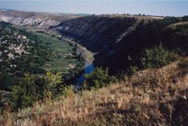 Overlooking the Nistru River running beside farm fields in a landscape of summer