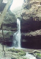 Overview of a waterfall in a canyon near Tipova